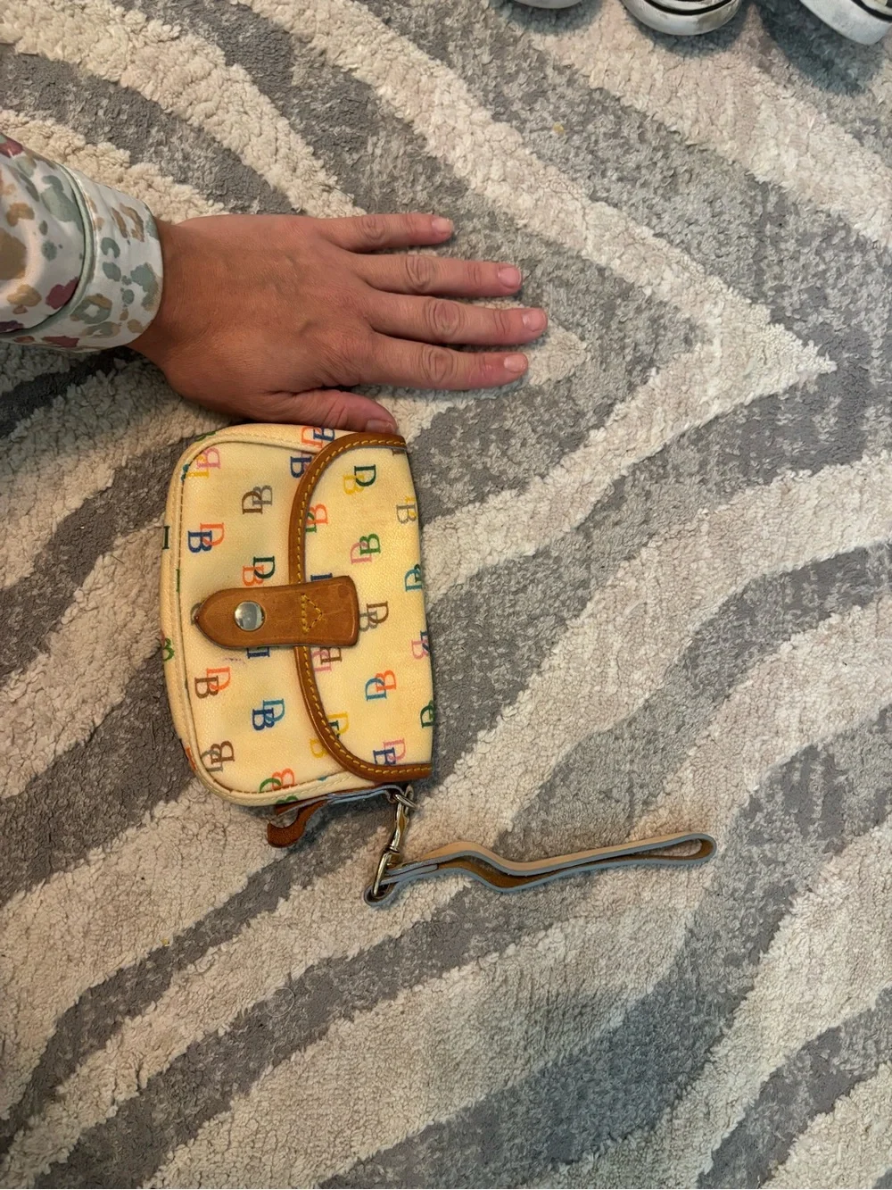Dooney & Bourke Cream Multicolor Logo Wristlet with Leather Trim